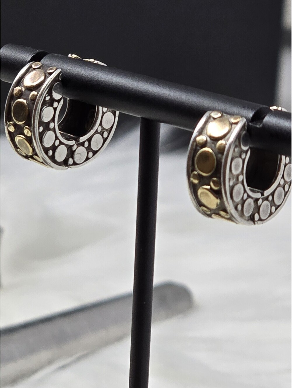 John Hardy 18K Gold 925 Sterling Dot Hoop Earrings